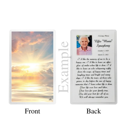 Personalized Custom Laminated Ocean Sunset Sunrise Prayer Cards set of 8 Example