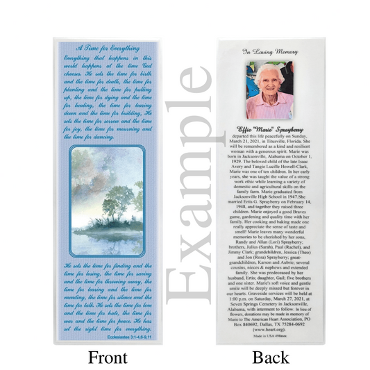 Personalized Custom Laminated Morning Mist Memorial Bookmarks Set of 4