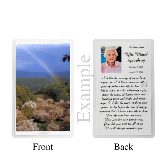 Personalized Custom Laminated Nature Memorial Funeral Celebration of Life Prayer Cards example Set of 8