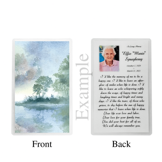 Personalized Custom Laminated Funeral Celebration of Life Memorial Prayer Cards Set of 8 Example
