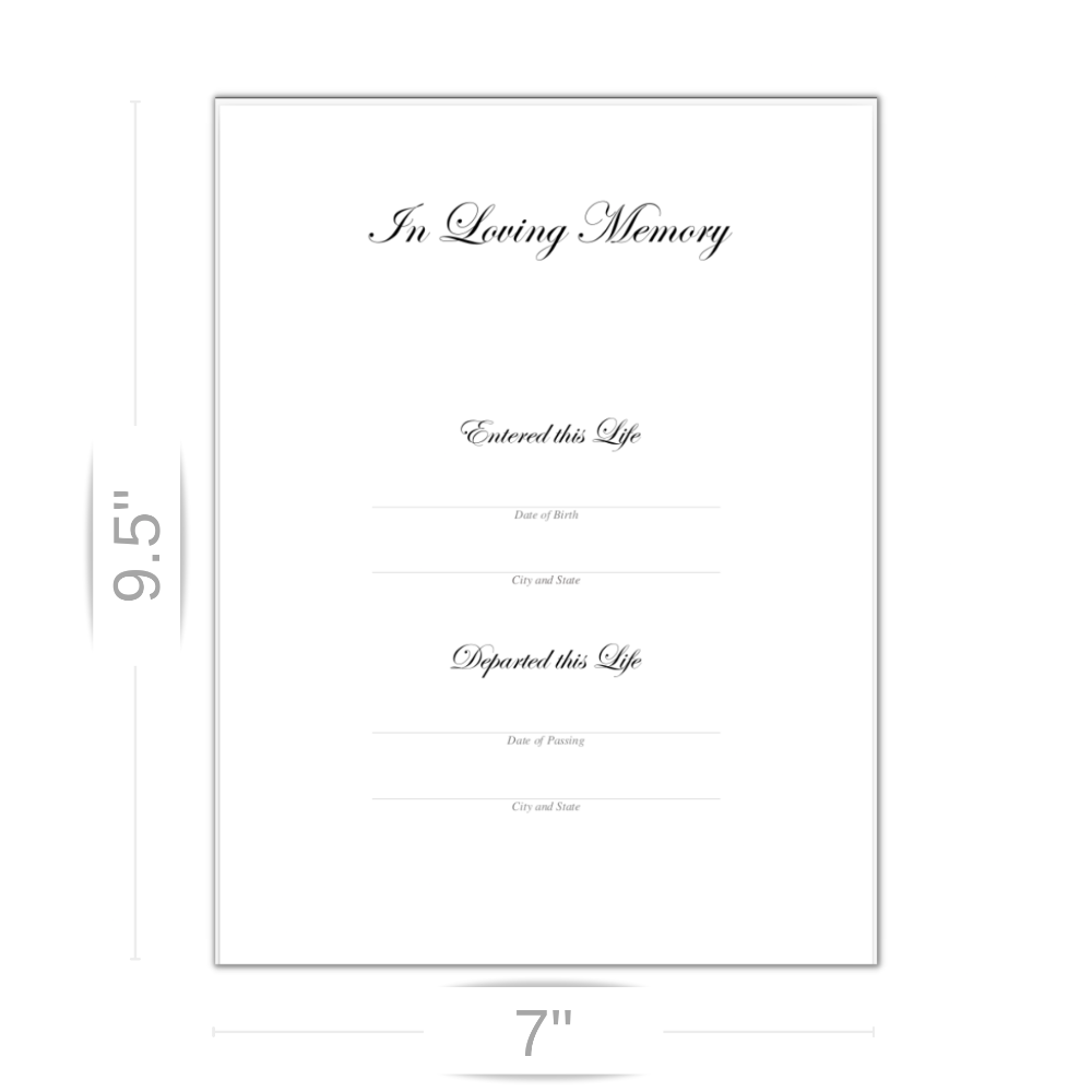 Personalized Custom Extra Celebration of Life Funeral In Loving Memory Guest Book Page Sizing 9.5" L x 7" W