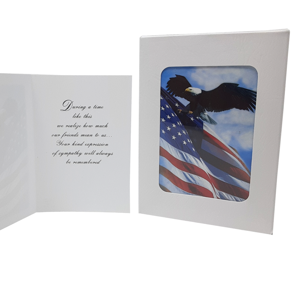 Simple Elegant Blue Sky Patriotic Veteran Military United States of America U.S.A Flag Bald Eagle Spiritual Classic Celebration of Life Funeral Acknowledgement Thank You Cards Notes Envelopes Memorial Bookstore