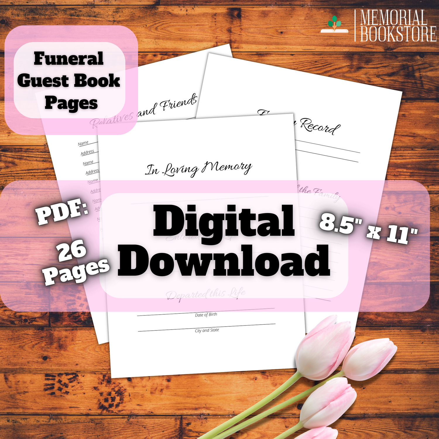 Funeral Guest Book Pages-Instant Digital Download-PDF-26 pages-Size 8. – Memorial Bookstore funeral-guest-book-pages-instant-digital-download-pdf-26-pages-size-8-memorial-bookstore