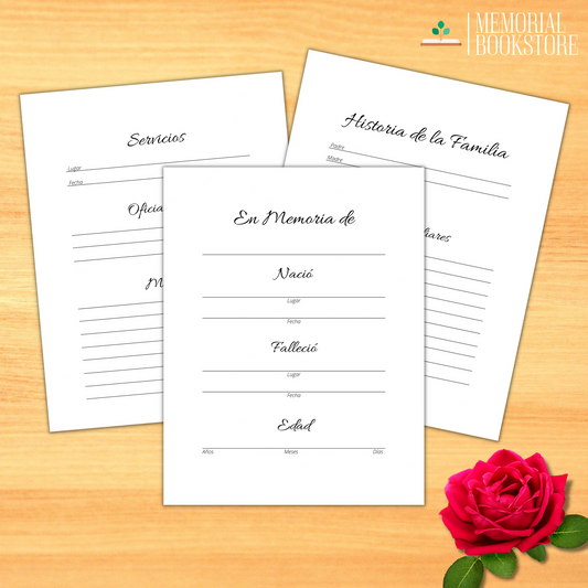 Spanish-Funeral Guest Book Pages en español-Instant Digital Download-PDF-27 pages-Size 8.5" x 11"