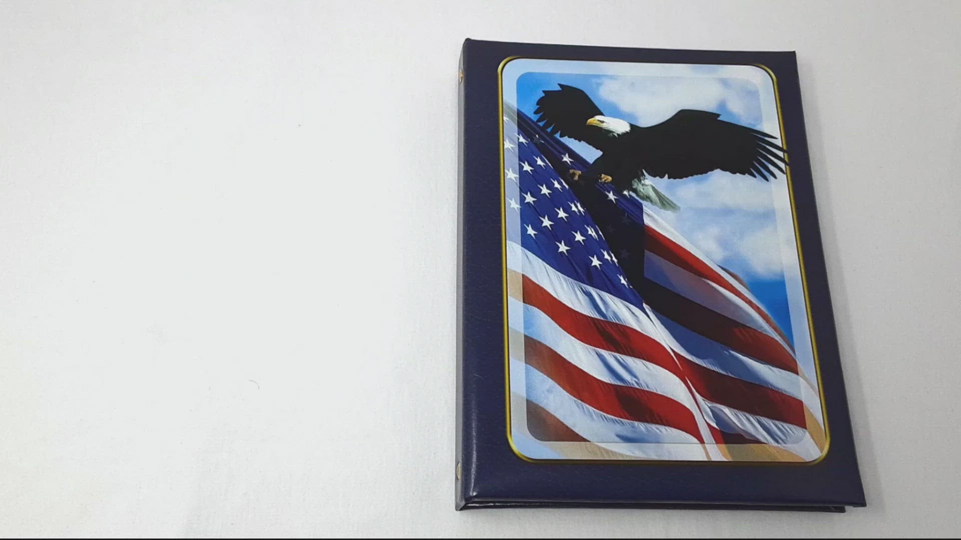 Simple Elegant Navy Blue Patriotic Veteran Military United States of America U.S.A Flag Bald Eagle Spiritual Classic Celebration of Life Funeral In Memory Guest Register Book Memorial Bookstore video clip
