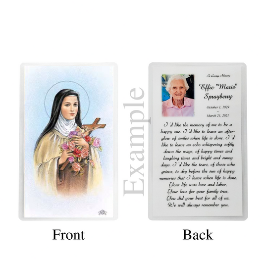 Personalized Custom Laminated All Saints Memorial Prayer Card Example