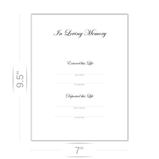 Personalized Custom Extra Celebration of Life Funeral In Loving Memory Guest Book Page Sizing 9.5" L x 7" W