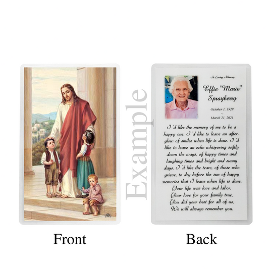 Personalized Custom Laminated Lord Our Savior Memorial Prayer Card Set of 8 Example