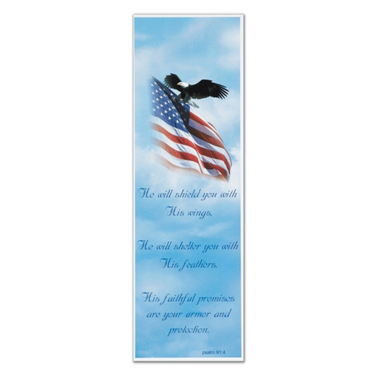 Personalized Custom Laminated Funeral Celebration of Life In Memory American Flag Eagle Patriot Veteran Prayer Psalm 91:4 Bookmarks Set of 4