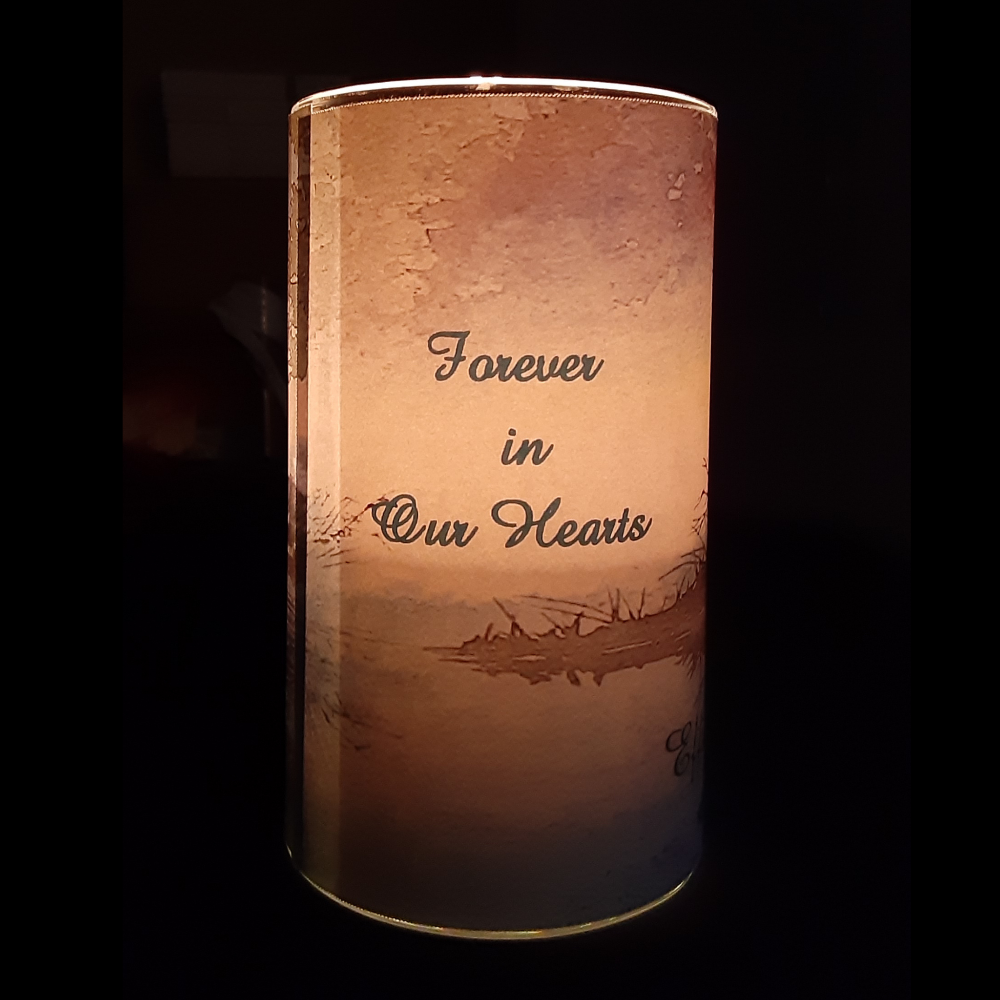 Personalized Custom Memorial Prayer Keepsake Candle Gift Example Lit
