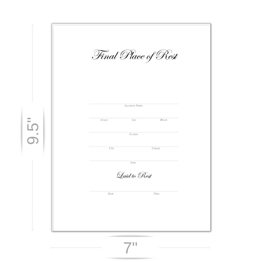 Personalized Custom Extra Celebration of Life Funeral Final Place of Rest Guest Book Page Sizing 9.5" L x 7" W